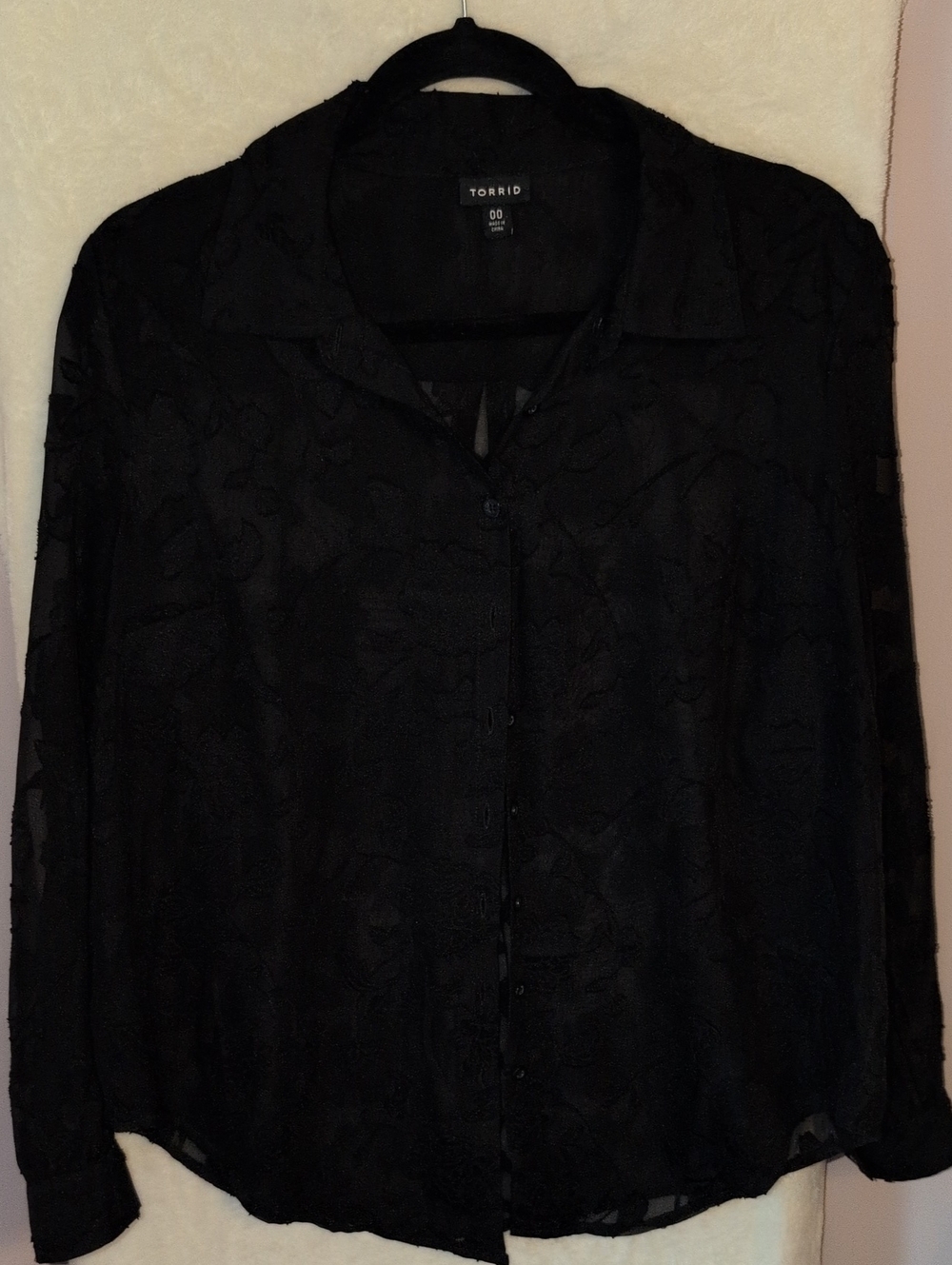 torrid Black Sheer Floral Jacquard Button-Down Blouse